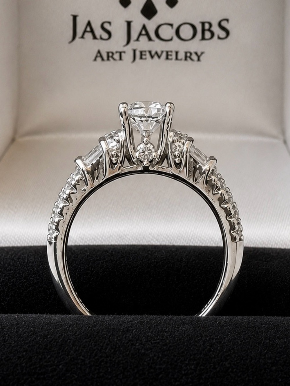 1ct White Sapphire Ring in Rhodium Plated Sterling Silver Size 6